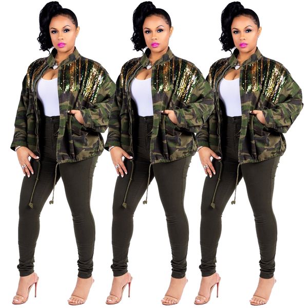 

wholesale 2020 spring season popular applique long sleeve adjustable waist camouflage high street women windbreaker coat, Black;brown