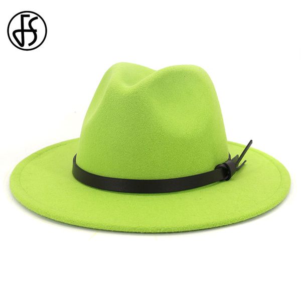 

fs green yellow wide brim hat panama solid color fedora hat for men women autumn winter wool felt jazz cap, Blue;gray