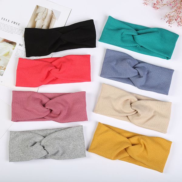 

8pcs/lot solid color tie knot knitted cotton elastic hair band girls soft wide side women headband wholesale hair accessories, Slivery;white