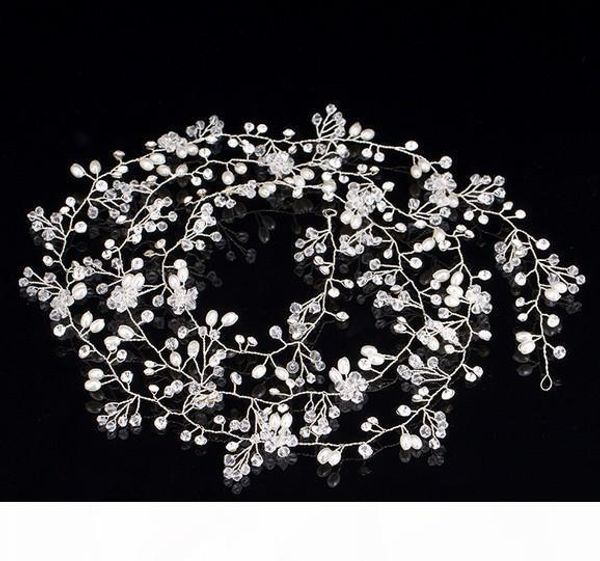 

charm extra long pearls wedding bridal headband - bridal hair piece, wedding pearl hair vine bridal hair accessories, Slivery;golden