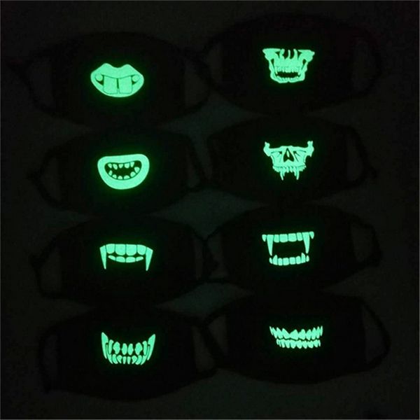

night luminous face mask washable cotton masks scary halloween party masks skeleton skull print dark light half face mask d72107, Blue