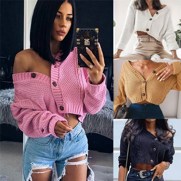 

women long sleeve v-neck knitted cardigan sweater winter warm button up sweater ladies open front sleeve coat outwear, White