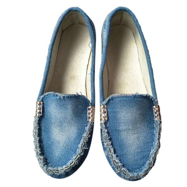 

women casual flat shoes spring autumn flat loafer women shoes slips soft round toe denim flats jeans plus size, Black