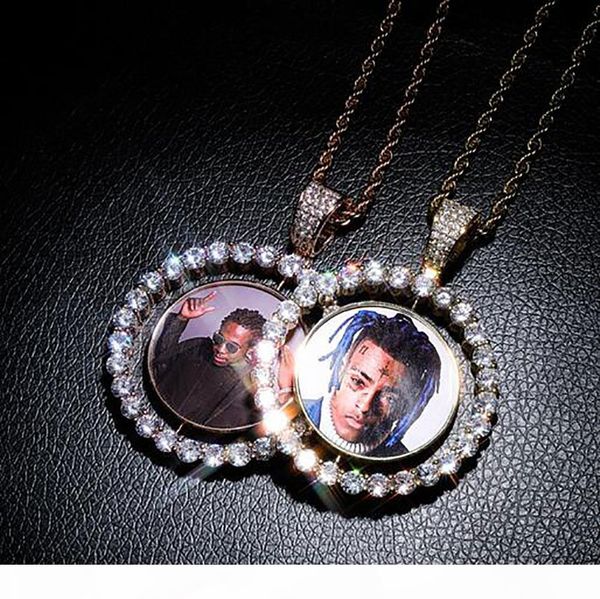 

men women custom made rotatable p pendant double sided medallions pendant necklace gifts zircon pendant, Silver