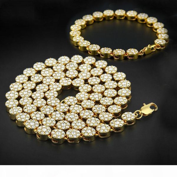 

promotion hip hop gold palted bling iced out cz crystal men jewelry sets 1 row round rhinestone cuban chain necklace, Silver