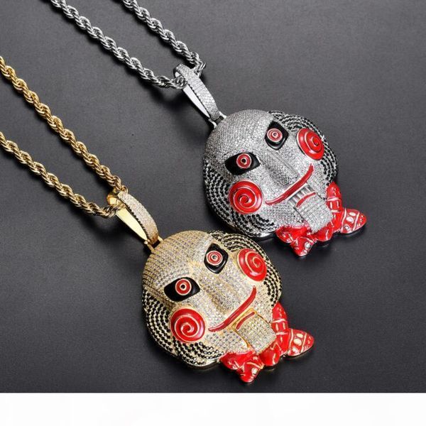 

d large edition chainsaw scare mask doll pendant mouth movable matching edition hip hop necklace, Silver