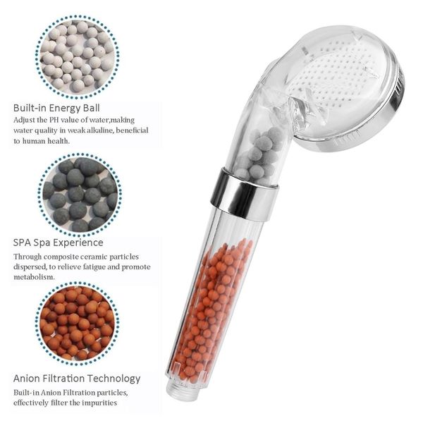 

Ionic Shower Head Filter Handheld Turbocharged Pressure Showerhead Water Saving With Energy Ball Filtration