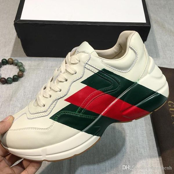 

luxury men 's rhyton leather sneaker with print men 's shoes classic design vintage footwears casual sports lace -u, Black