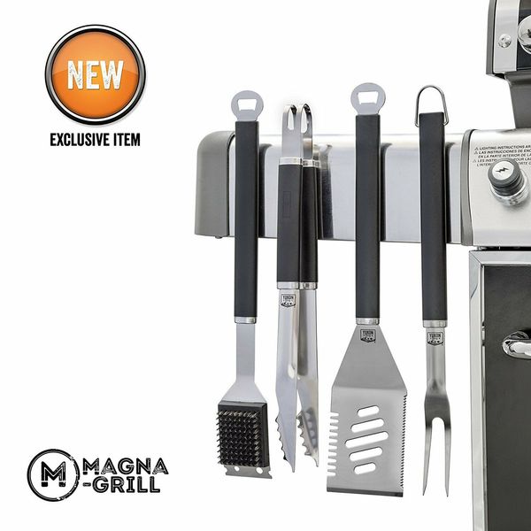 

magnetic 4 piece grill tools set for bbq, tailgate - magna-grill by yukon glory