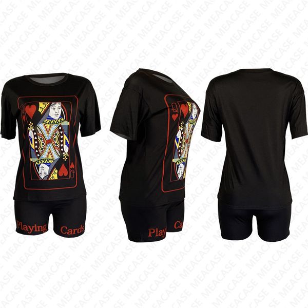 

new women tracksuit cartoon print 2 piece clothing set short sleeve tees tshirt shorts set luxury outfit street sports suit s-xxl d7611, Gray