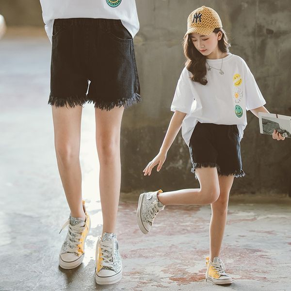 

children's summer clothes 2020 new fashion creative trimming women's big boy fashionable and shorts black denim shorts, Blue