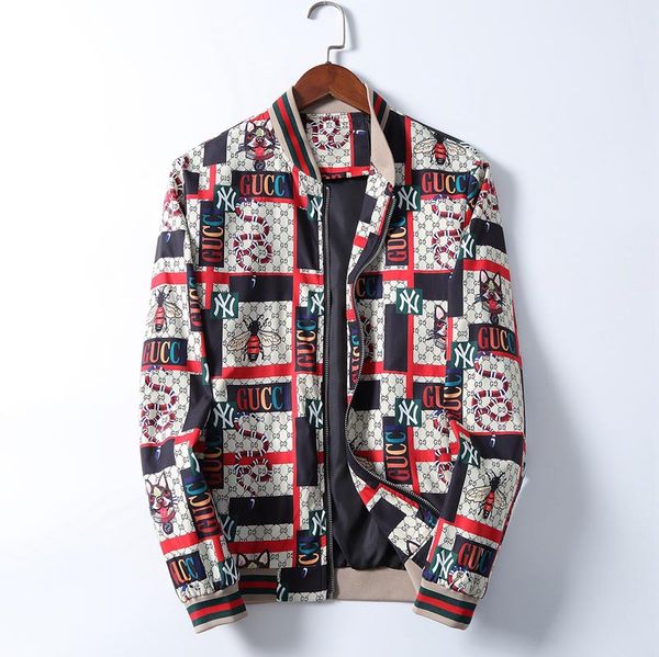 

fashion men bomber jacket spring autumn full print casual coat mens thin baseball jacket new male slim outerwear clothing, Black;brown