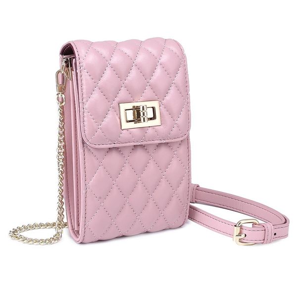 

chain pink mobile phone oblique cross bag ladies design linge sheepskin small bag youth high-end wild shoulder coin purse birthday gift 8031