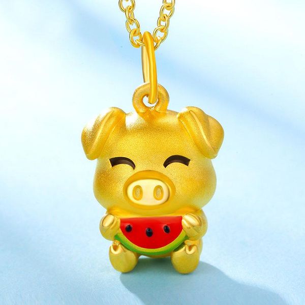 

pure 24k yellow gold pendant women 999 gold watermelon pig pendant 2.49g, Silver
