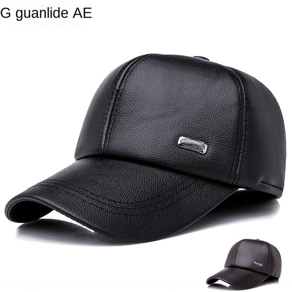 

winter men's hat middle-aged new thickened warm ear warm baseball baseball cap protection pu korean casual all-match cap, Blue;gray
