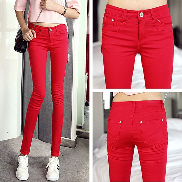 

2020 new fashion elastic women candy color pencil jeans pant mid waist zipper slim fit skinny female jeans full length pant z185, Blue