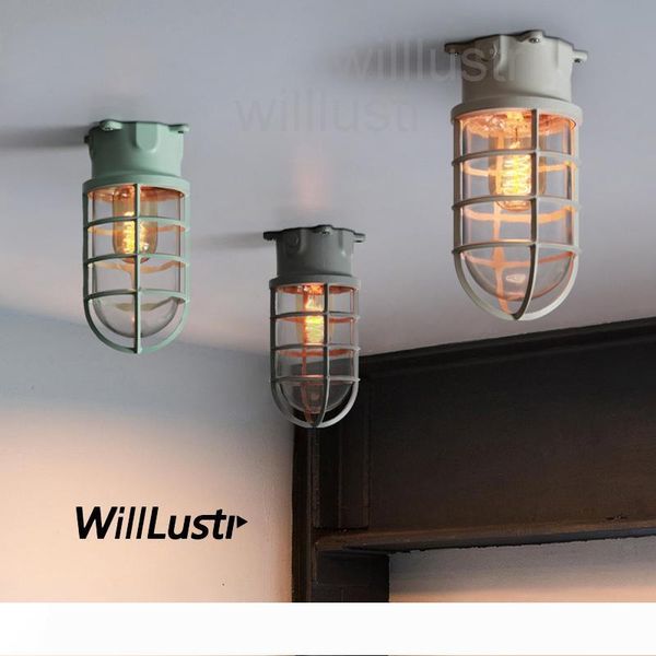 

willlustr macaron color metal ceiling lamp vintage wrought iron light loft american industry lighting dock glass shade country light