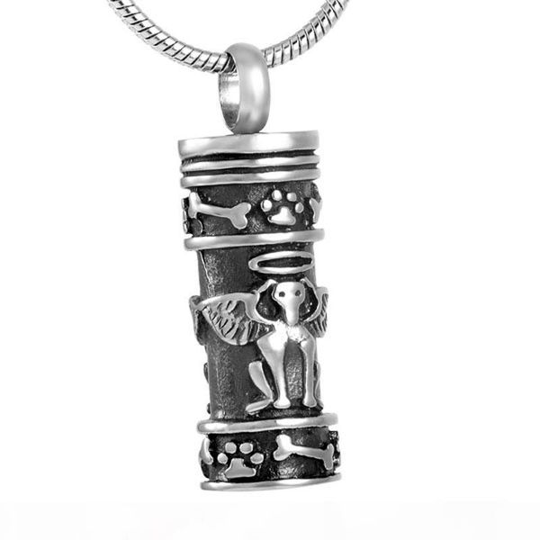 

ijd8186 keepsake dog guardian angel cylinder pet cremation urn necklace stainless steel ashes holder casket pendant for pet urn jewelr, Silver
