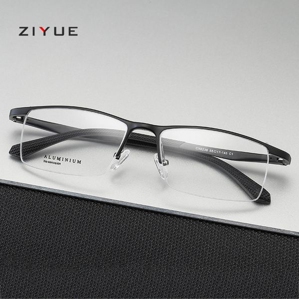 

2020 new men's optical aluminum magnesium business half frame plain mirror myopia glasses square myopia glasses frame, Silver