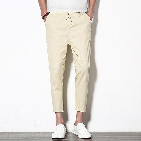 

2020 summer casual harem pants men joggers linen trousers man streetwear solid mens pencil pants ankle-length slim male, Black