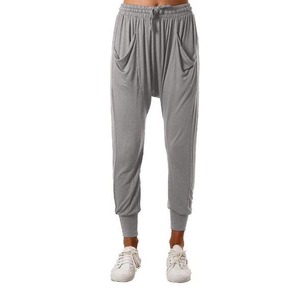 

loose sports casual drawstring joggers sweatpants women high waist solid color pockets running dance harem pants trousers, Black;blue