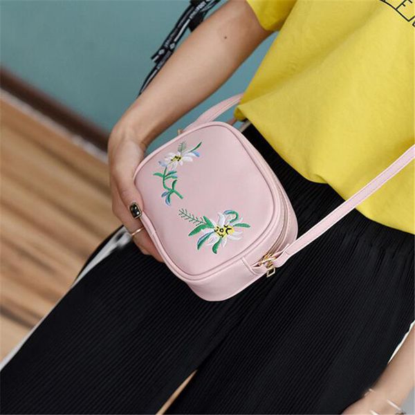 

мода досуг цветочная вышивка crossbody малый квадратный мешок женщины портативный молния мобильные телефоны плечо сумки женские сумки