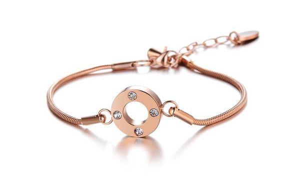 

f93 sample *316l stainless steel rose gold bracelet (bracelets link chain) with shining crystals wrist band gs692, Black