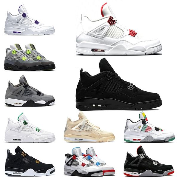 

jumpman 4 4s mens trainers basketball shoes sail neon metallic purple red black cat athletics men sports sneakers size 40-47 wholesale