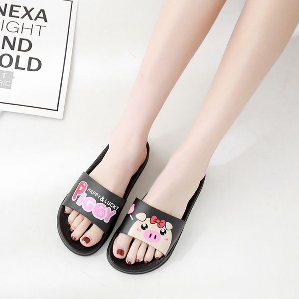 

cartoon cute piggy printed panda duck bear shoes women slippers women fashion shoes outdoor indoor home non-slip slides, Black