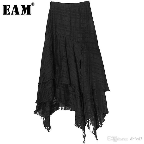

eam] high waist black asymmetrical layers split joint plaid half-body skirt women fashion tide new spring autumn 2020 1s445