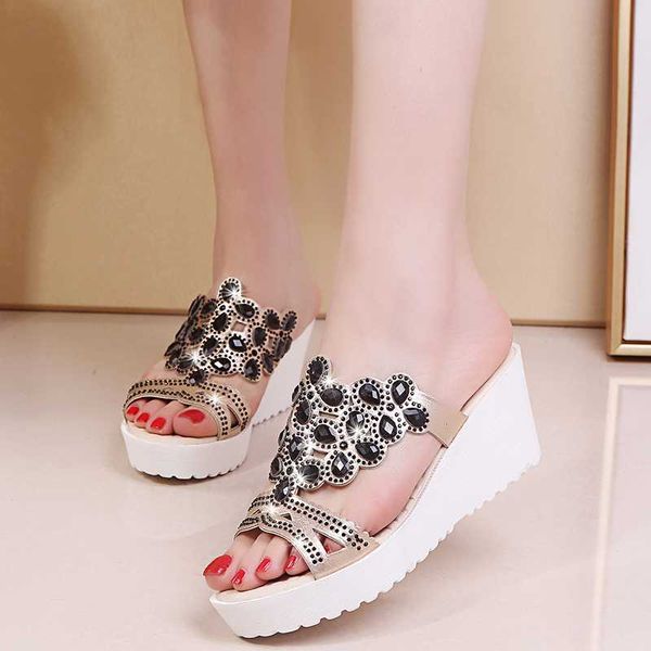 

sandals chimizhai stone women summer shoes heels 6cm platform slip on mules lady female 47 48 49 wy665, Black