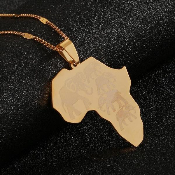 

stainless steel africa map pendant necklaces map of african trendy wildlife elephants pattern jewelry, Silver