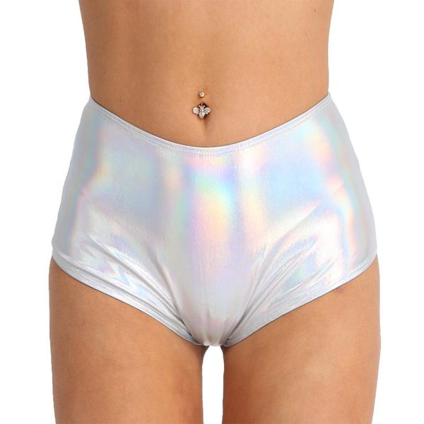 

women shiny metallic patent leather pants back zipper high waisted booty shorts bottoms shorts for raves dance swimwear, Black;pink