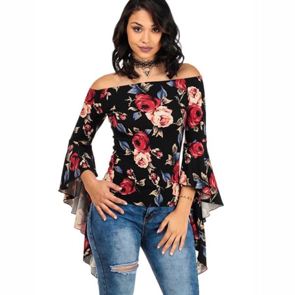 

2020 new fashion the printed word shoulder big trumpet sleeve blouse female shirt blouse size s-xl in stock, White