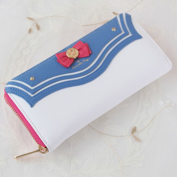 

sailor moon designer pu leather long wallet lady zipper purse lovely handbag day clutch with pearl bow, Red;black