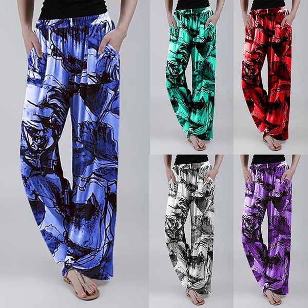 

women yoga pants loose print high waist pocket long pants elastic waist streetwear workout casual sports running, White;red