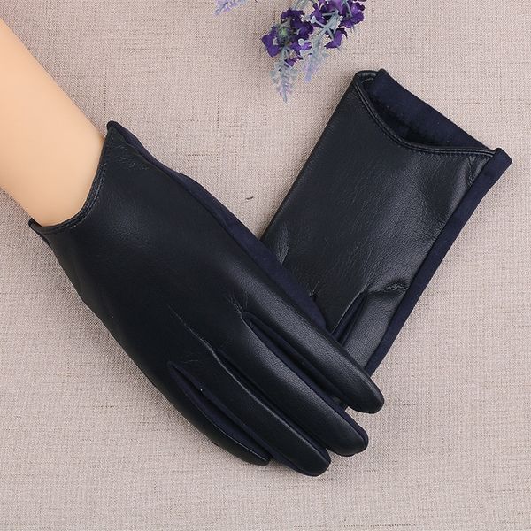 

srmwb pu leather gloves women's winter fleece thickened touch screen spring and autumn warm bicycle bicycle winter riding car washing l, Black