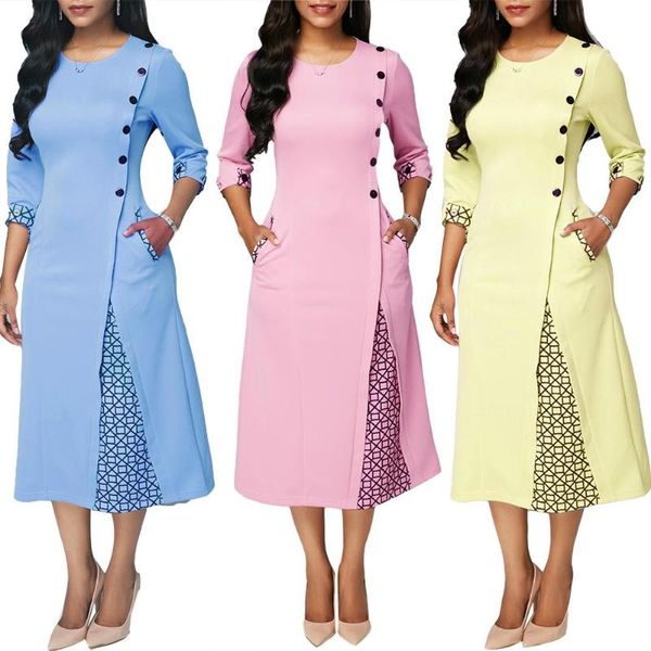 

elegant long dress women spring plaid print party dress irregular vintage dresses ladies button a-line 2020 new fashion, Black;gray