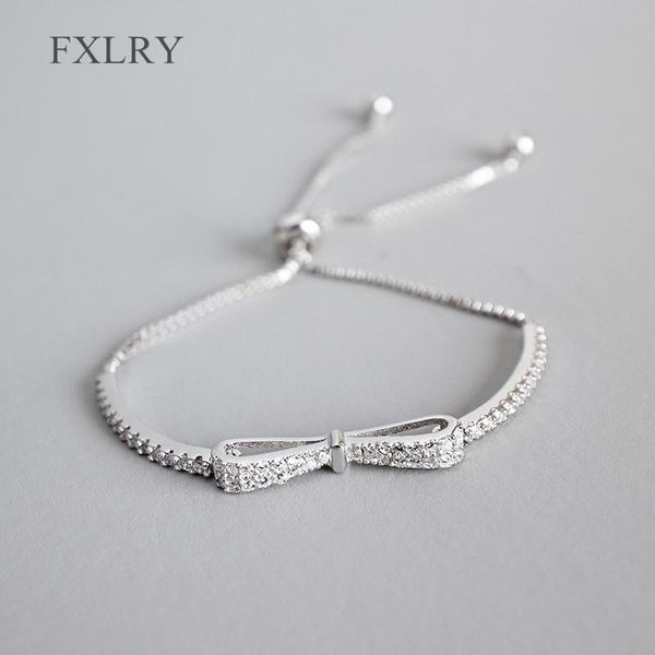 

fxlry selling romantic s925 sterling silver brilliant bow cz adjustable bracelets bangles for women party gift, Black