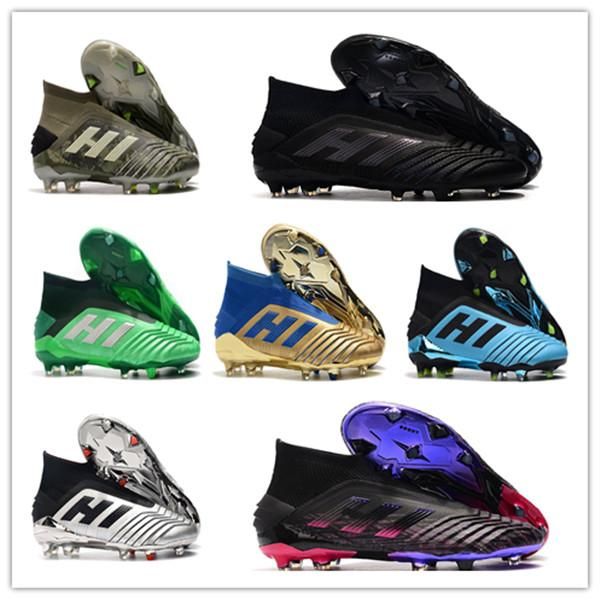

2020predator 19 fg soccer shoes sneakers football cleats high boots youth kids men women trainers cleat boot sneaker trainer lacelessmen, Black