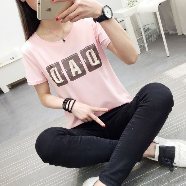 

lwxnr new korean style 2020 summer loose short-sleeved letter printed women's clothing new korean style 2020 summer loose short-sleeved, White