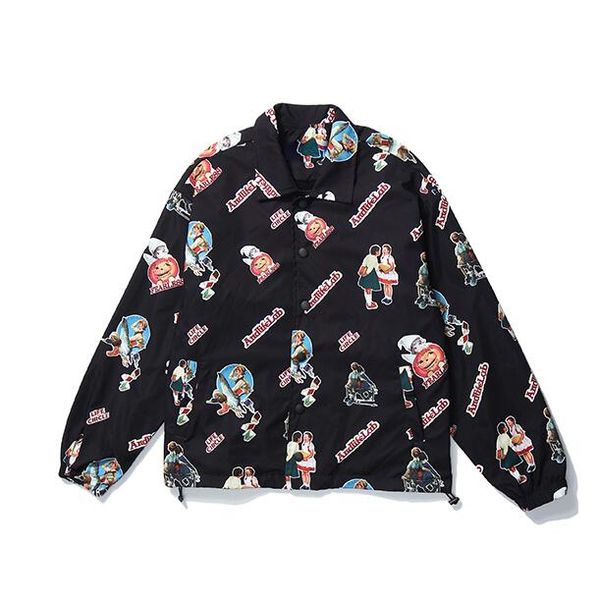 

2020 hip hop cartoon character print jackets men streetwear coat autumn casual japanese jacket windbreaker, Black;brown