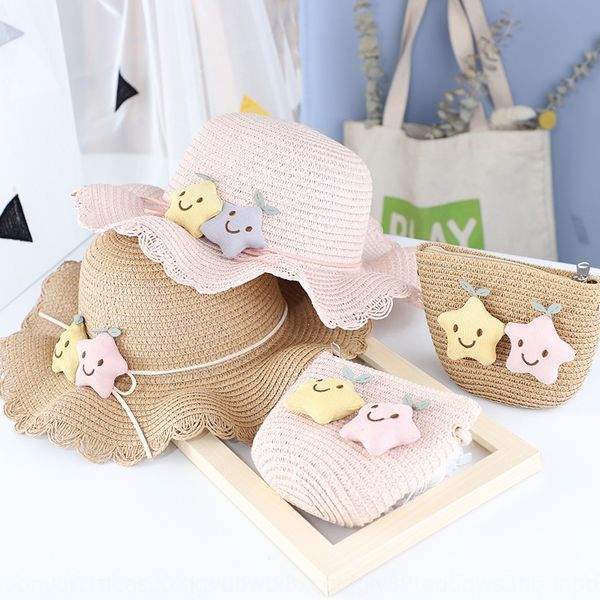 

grass five-pointed star summer cool girl straw straw baby princess beach sun hat baby sun hat, Blue;gray