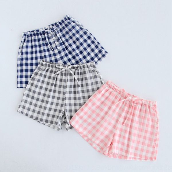 

summer and home clothes shorts and autumn new thin double-layer gauze couple plaid shorts comfortable breathable leisure home wear, Black;brown