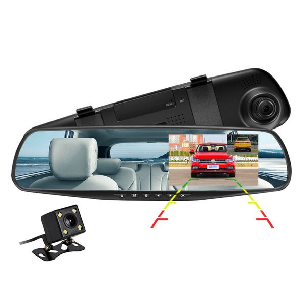 

rear view mirror dvr 4.3 inch ips display car camera full hd 1080p dash cam dual lens video recorder support parking line car dvr