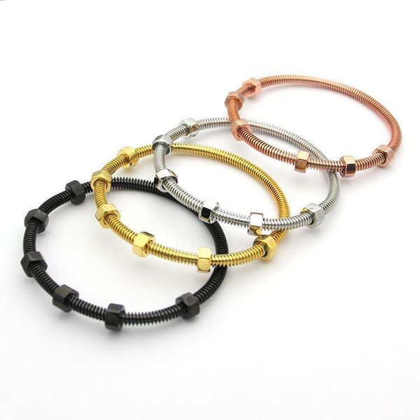

fashion screw love bracelet titanium steel bangles men with 6 screw thread steel rose gold charm bracelets for women and love jewelry, Golden;silver