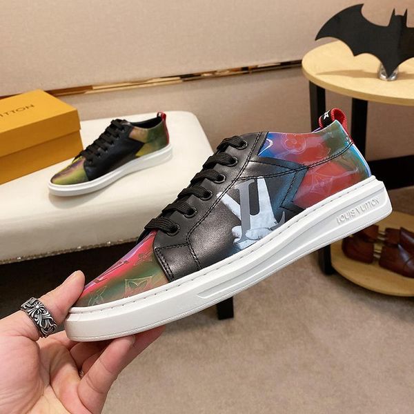 

2021-2020q new luxury design leather printed breathable sports shoes fashion wild mens casual shoes mens banquet shoes size :38, Black