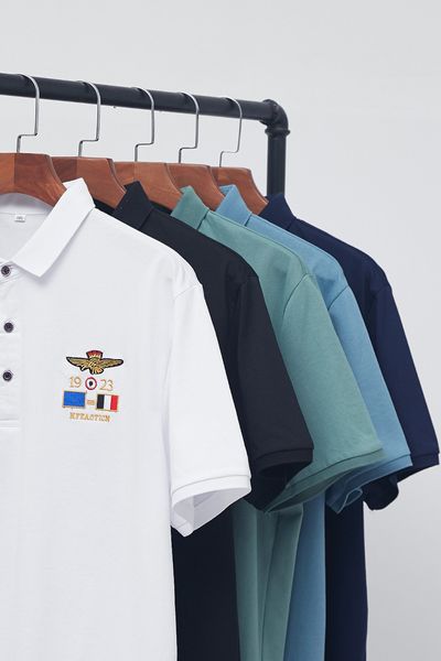 

2020 New Mens Designer T-shirt & Polo Men's Fat Plus Plus Size Solid Color Lapel Short Sleeve T-shirt Men's Double Label Embroidery