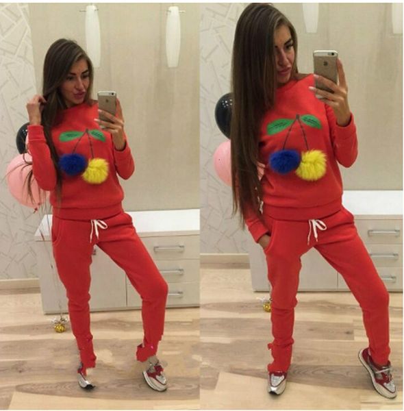 

cherry cute suit set 2019 women tracksuit two-piece sport style outfit jogging sweatshirt fitness lounge sportwear, Gray