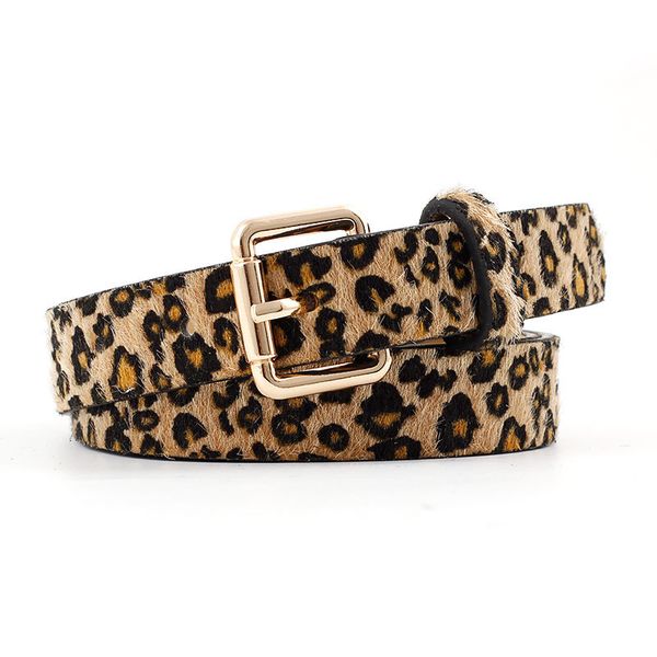 

new women leather pu waist horsehair leopard belt female leisure jeans wild without pin metal buckle women strap belt, Black;brown